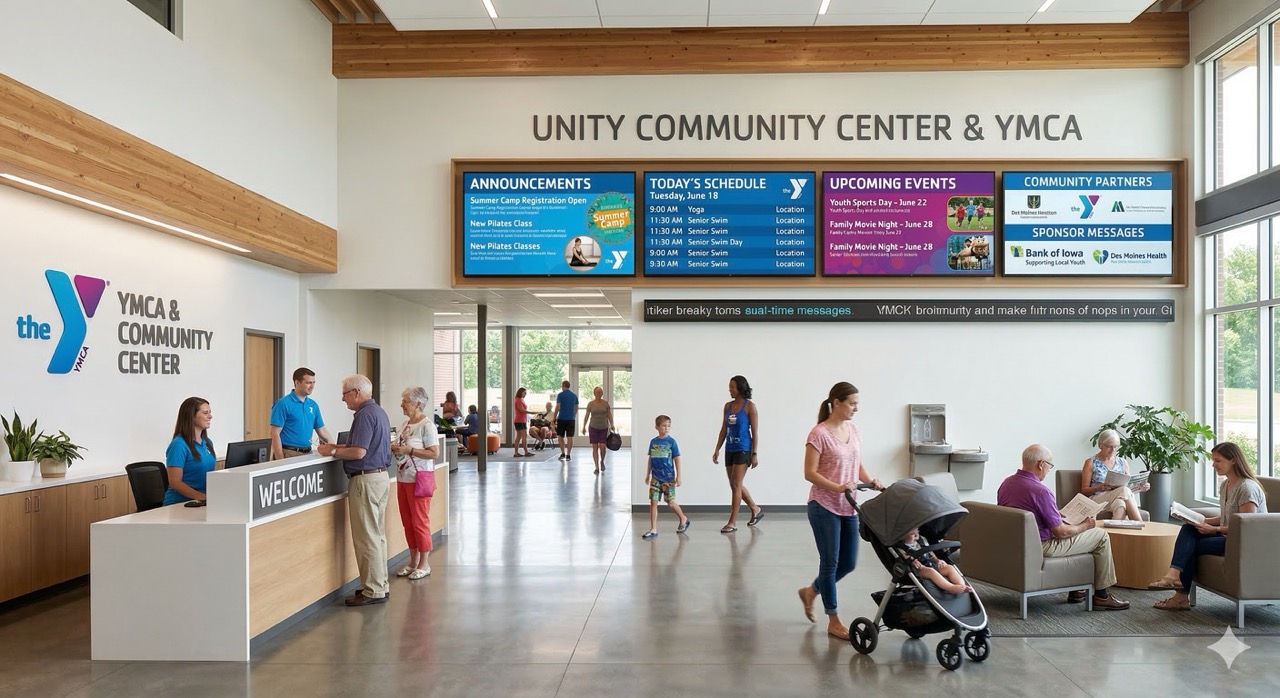 Digital signage display inside a YMCA